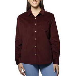 Jachs Girlfriend New York Women's Long Sleeve Mini Corduroy Button Up Shirt Red